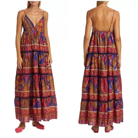 💕FARM RIO💕 Blue Forest Mosaic Sleeveless Maxi Dress ~ Large NWT - Picture 10 of 17